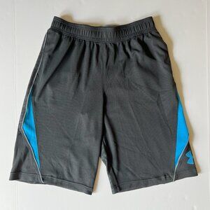 UNDER ARMOUR Boys Athletic Shorts Size L Dri-Fit EUC Black w/Blue & Gray Trim